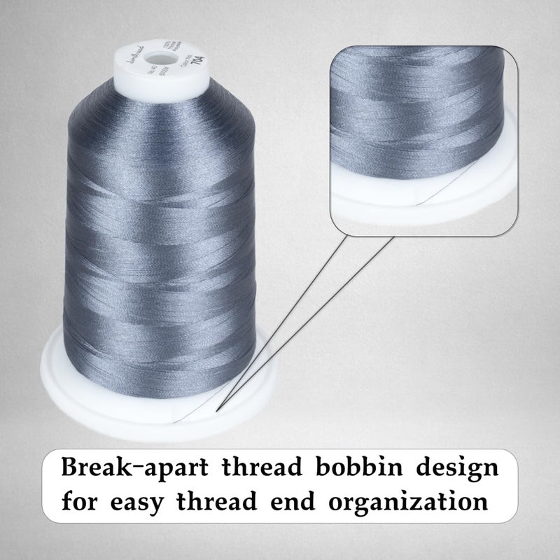 simthread Trilobal Polyester Thread – 5000M (5500yds) No.40 – Super Sheen, Tangle-Free – Built-in Thread Lock Spool – Compatible with Brother, Singer, Janome & More, Pewter-704 - Image 2